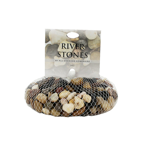 New 1pce Garden River Stone / Pebbles in Net 1kg - Mixed Colours for Displays