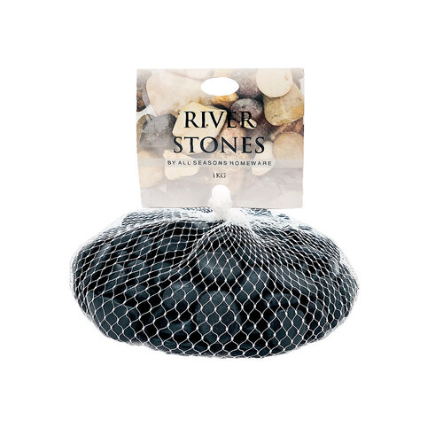 1kg Black River Stones in Bag Various Sizes Great for Plants and Candle Displays
