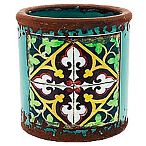 Green Turkish/Urban Inspired Ceramic Flower Pot 7.3x7.5cmH Round Cylinder Look