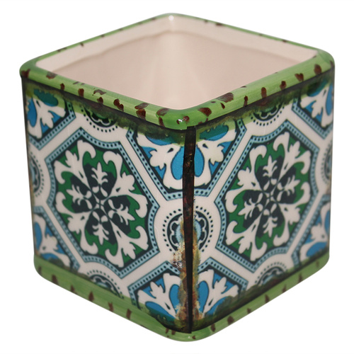 New 1pce Turkish/Urban Inspired Mandala Ceramic Flower Pot Sq 4 Mixed Small 7.5x7.5cmH [TYPE A]