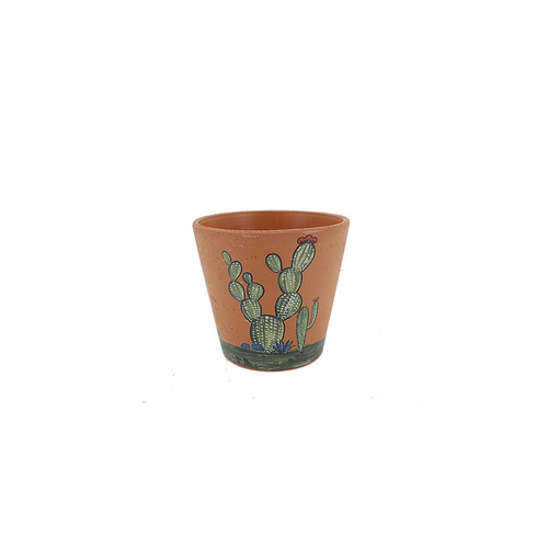 13x12cm Flower Pot Terracotta with Cactus Art Work - Herbs, Flowers, Succulents