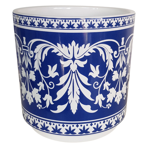 New 1pce Flower Pot Round Blue &Whit 16x16cm Willow Design