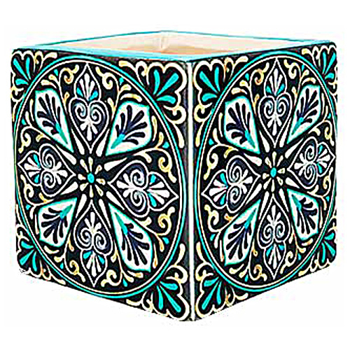 X Design Square Moroccan Pot Aqua Trim 10x10cm Ceramic Planter Garden Decor