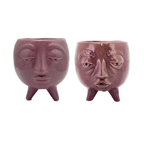 Pair of Ceramic Head Pots Glazed Succulent Herb Planters 14cm Indoor Set