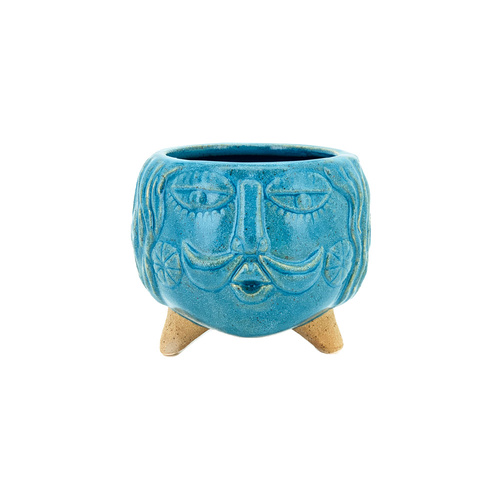New 1pce Blue Ceramic Pot Head Glazed Ceramic for Succulents and Herbs Planter 13x13x11cm