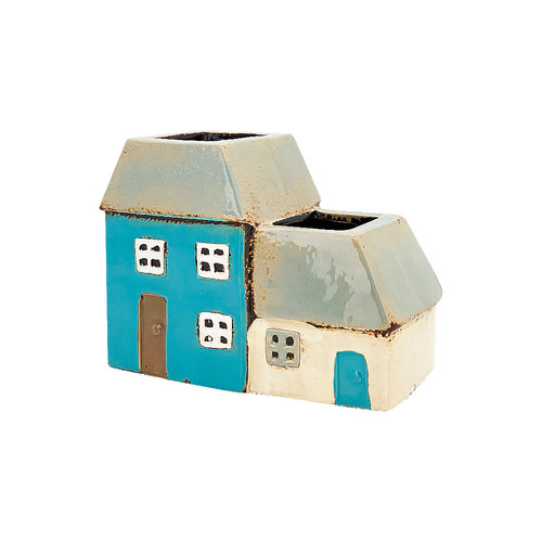 Country Style Pot House Blue 16.5x9.5x12.5cm Succulent and Flower Planter