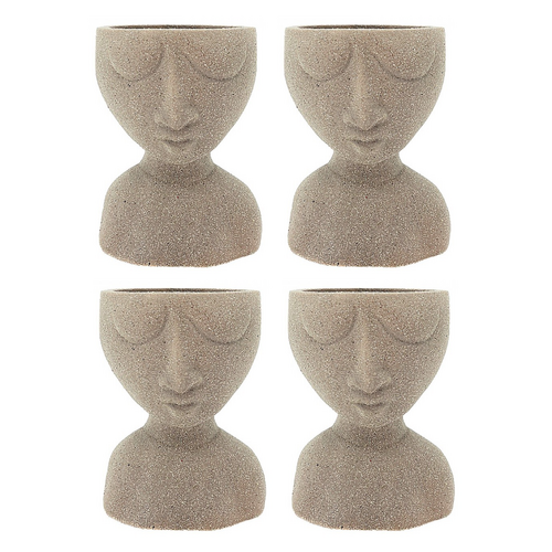 4x Pot Heads Stoneware 14cm Rough Ceramic Pot Planter for Herbs, Succulents, Flowers