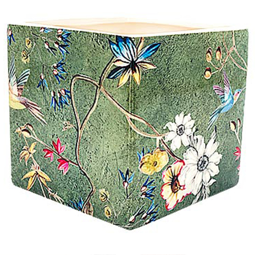 Green Flower Pot Square Japanese Inspired Floral Design 12.5x12.5cm, Succulent