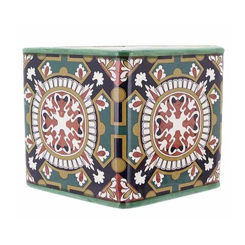 1pce Green Flower Pot Square Moroccan Pattern 7.5x7.5cm Herb Succulent Ceramic