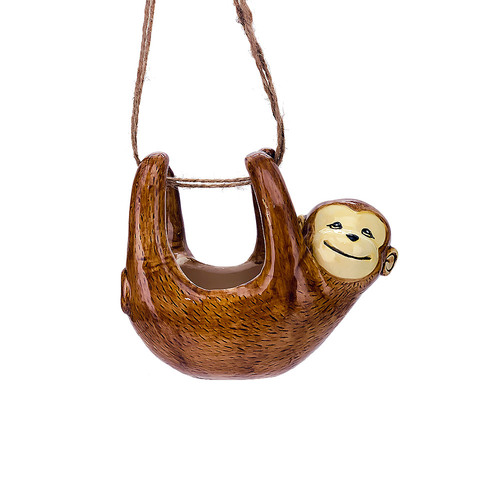 Hanging Monkey Pot Planter Ceramic for Herbs, Succulents or Flowers 15x8x13cm 