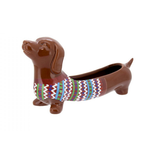 Brown Dachshund Dog 27cm Ceramic Pot Planter for Herbs, Succulents, Flowers