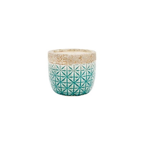 New 1pce Small Ceramic Flower Pot Rustic Aqua Blue Design 12.5x10.5cm 