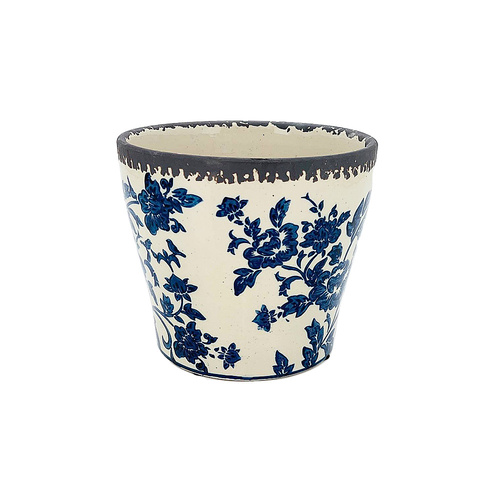 New 1pce Large Flower Pot Ceramic 18x16cm Indigo Blue with Willow Floral Design