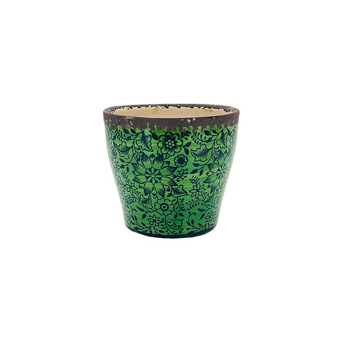 New 1pce Medium Green Flower Pot Ceramic 13.7x12cm Rustic Floral Wall Design