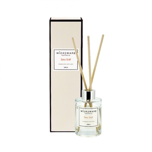Wick2Ware 100ml Luxury Diffuser Sea Salt Scented w/Reed Sticks In Gift Box Aroma