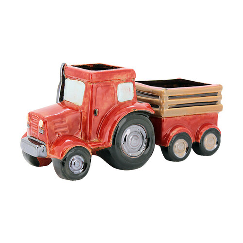 Ceramic Planter Red Tractor with Trailer 29x12x13cm Flower Pot Succulent 1pce
