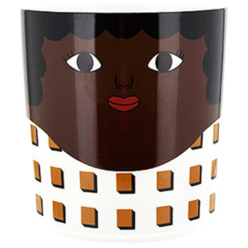 Black Pot Head Ceramic Planter Round Woman Face Range 12x12.8cmH Succulent