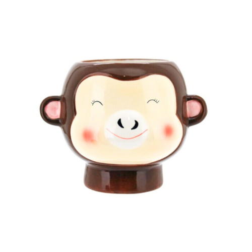 Brown Monkey Head Pot Planter 12cm Ceramic Flower Plant Holder Indoor Decor
