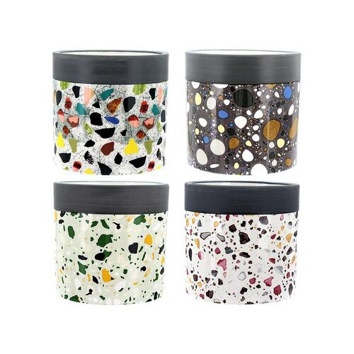 4pce Set Ceramic Pot Planters Mosaic Terrazzo Design 10x10cmH for Succulents