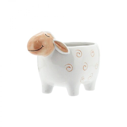 Happy White Sheep 18.9cm Ceramic Pot Planter for Herbs, Succulents, Flowers