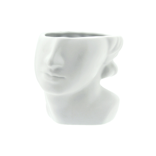 Pot Face White Sculpture 15.5x16x14.5cm Glazed Ceramic Planter Herbs & Succulent