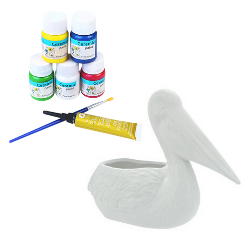 Pelican Bird Pot with Ceramic Paint Set DIY Art Kids Paint Project White 23x10.5x15.5cm
