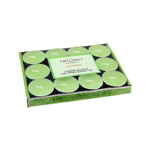 1 Pack of 12pce Lemongrass Scented Tealight Candles 4 Hour Burn Time