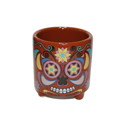 Halloween Sugar Skull w/ Feet Ceramic Pot Planter For Herbs & Cactus 1 Piece Brown 7.2x7.7x7.7cm 