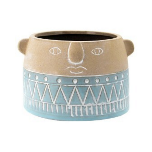 Boy Head Ceramic Pot Planter For Herbs & Cactus 1 Piece Blue  15x14x9.5cm 