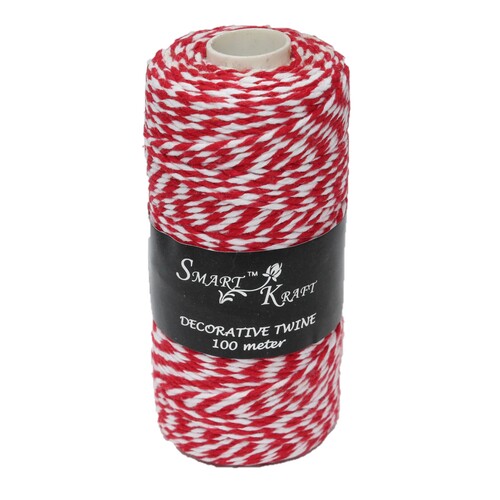100m Red & White Coloured Bakers Twine on Spool 1.5mm Thick 
