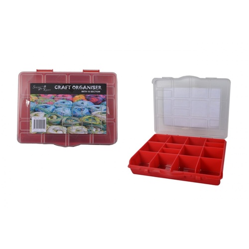 1pce Red 16cm Craft Storage Container 15 Sections with Open/Close Lid Organiser
