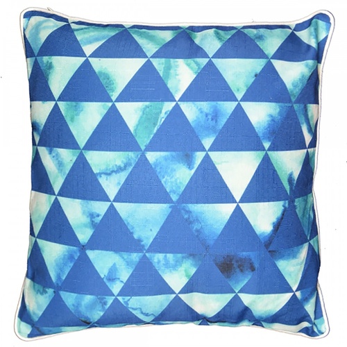 45cm Blue Cloud Geometric Design Cushion with White Piping