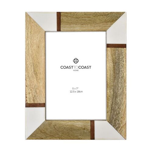 1pce Colby 5x7 inch Photo Frame Natural Wood/White 19x24cm Inlay Design
