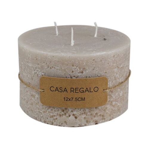 1pce Casa Regalo 12x7.5cm Earth Scented Pillar Candle Cream Triple Wick Long Burn