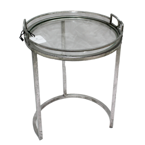 1pce Small Bridle Metal Mirror Side Tables 40x31cm Silver Hollywood Regency