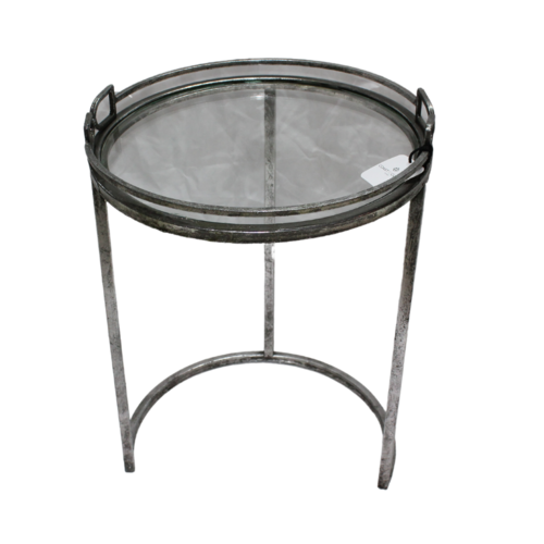 1pce Medium Bridle Metal Mirror Side Table 47x35cm Silver Hollywood Regency