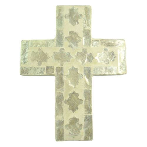 1pce Cheyenne Inlay Crucifix Cross 11.5x15cm Ivory Christian Wall Art D̩cor
