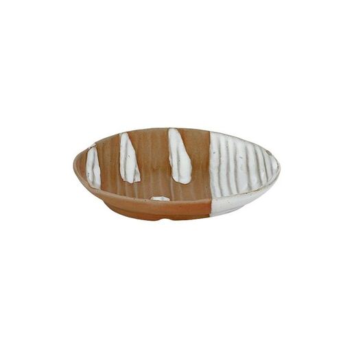1pce Hayes 13cm Ceramic Soap Dish Natural & White Raw Pottery Style Half Glazed
