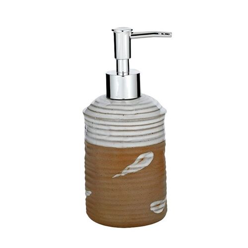 1pce Hayes 19cm Ceramic Soap Dispenser Natural & White Raw Pottery Half Glazed