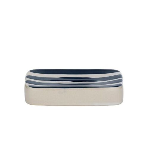 1pce 12.5cm Ceramic Soap Dish Tray White & Navy Nautical Bathroom Decor