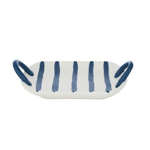 1pce 22cm Ceramic Soap/Jewellery Tray w/Handles White & Navy Nautical Bathroom