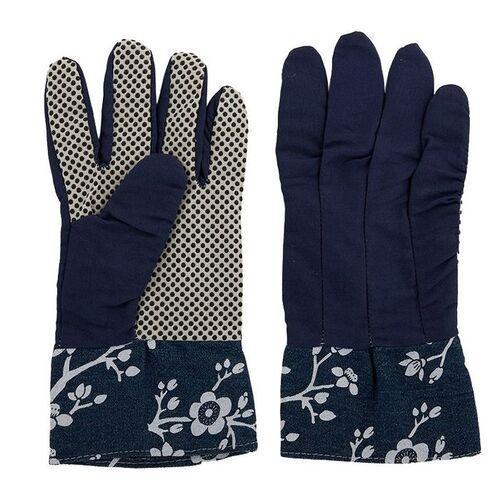 1pce Set of Blossy 24cm Cotton Gardening Gloves Blue Cute Blossom Design 