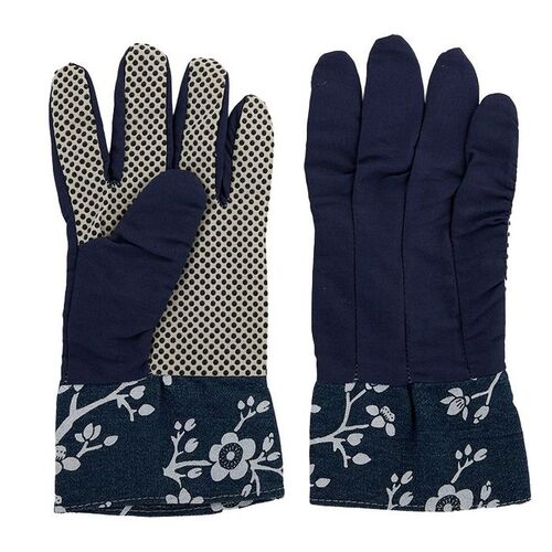 1pce Set of Blossy 24cm Cotton Gardening Gloves Blue Cute Blossom Design 