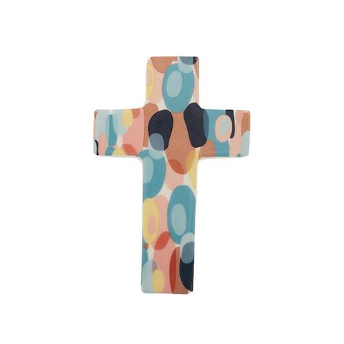 1pce Ciclo Ceramic Crucifix Cross 13x20cm Multi Colour Christian Wall Art D̩cor