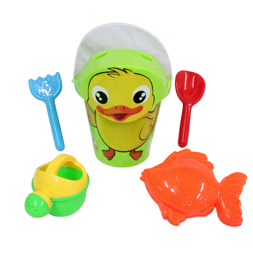 6pce Green Duck Round Beach Bucket Set 28x18cm Sand Fun Games Family And Kids
