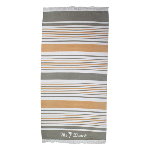 Fringe Beach Towel The Beach Striped Beige & Gold Cotton 1 Piece 85x170cm