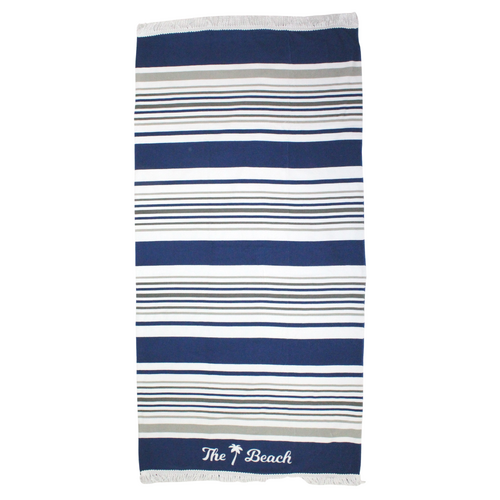 Fringe Beach Towel The Beach Striped Navy Blue & White Cotton 1 Piece 85x170cm