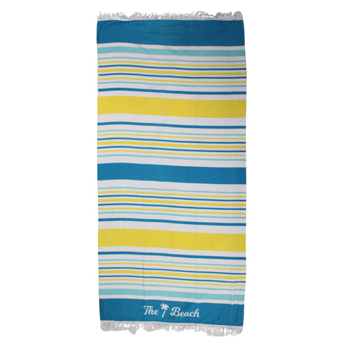 Fringe Beach Towel The Beach Striped Blue & Yellow Cotton 1 Piece 85x170cm