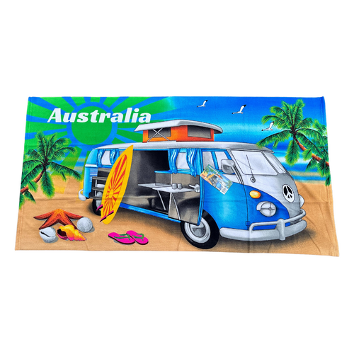 Beach Towel Australia Camping Kombi Blue Cotton 1 Piece 75x150cm