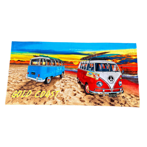 Beach Towel Gold Coast Kombi Beach Blue/Red Cotton 1 Piece 75x150cm